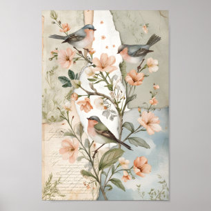 Poster Art botanique d'oiseau découpage chic shabby vinta