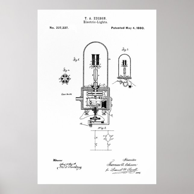 POSTER ART BREVET - EDISON LIGHT BULB - 1880 (Devant)