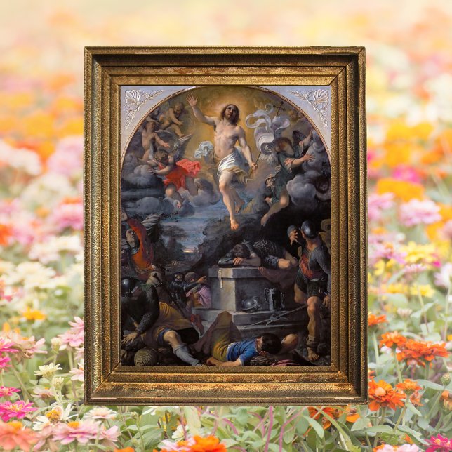 Poster Art catholique baroque Résurrection de Jésus Pâque (Baroque Religious Christian Catholic Art Painting Resurrection of Jesus Christ Easter Poster)