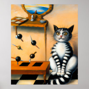 Poster ART CHAT JOUEUR RÉTRO   Amateur de chat fantaisist
