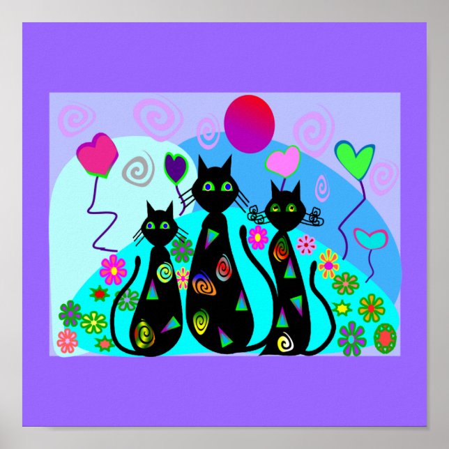 Poster Art Chat Noir "Chats d'Imaginaire d'été" (Devant)