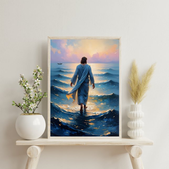 Poster Art chrétien Jésus marcher sur l'eau Imprimable (Christian Art Jesus Walking On Water Printable Poster)