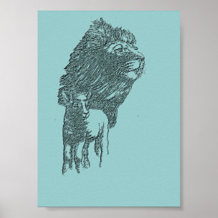 Poster Art classique d'affiche de crayon de lion et