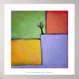 Poster Art coloré arbre nu toutes les saisons peinture mo