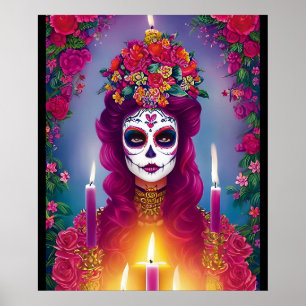 Poster Art crâne de sucre - Belle femme à l'autel