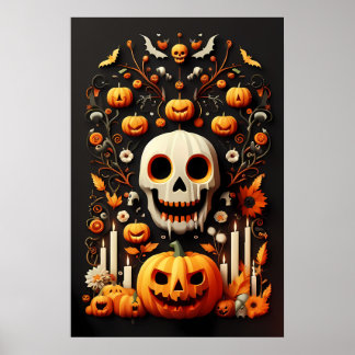 Poster Art crâne d'Halloween éffrayant, Hauning crâne bla