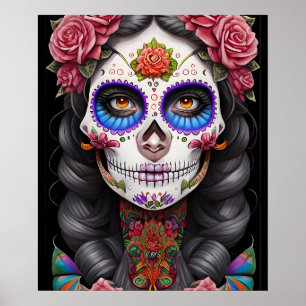 Poster Art crâne sucre - Femme dans le maquillage crâne s