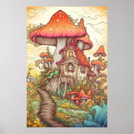 Poster Art créatif coloré psychédélique de champignons