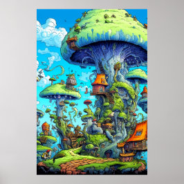 Poster Art créatif coloré psychédélique de champignons