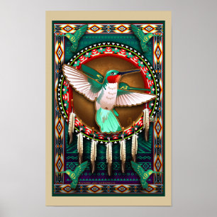 Poster Art d'affiche de colibri de Natif américain