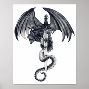 Poster Art d'affiche de dragon et d'épée