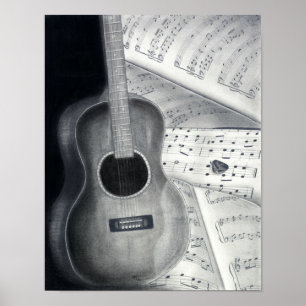 Poster Art d'affiche de musique de guitare et de feuille