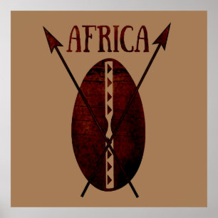 Poster Art de bouclier et de lance africains anciens vint
