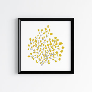 Poster Art de branche aquarelle et média mixtes jaune mou