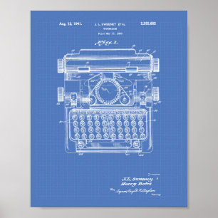 Poster Art de brevet de la machine à écrire 1941 - modèle