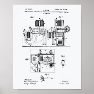 Poster Art de brevet de Nikola Tesla 1898 - livre blanc