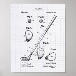 Poster Art de brevet du club de golf 1910 - Peper rayé