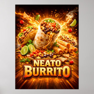 Poster Art de burrito mexicain enflammé