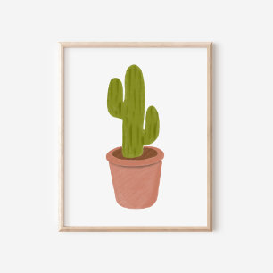 Poster Art de cactus en pot au pastel à l'huile dessiné à
