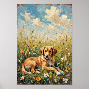Poster Art de campagne de prairie de chien vintage
