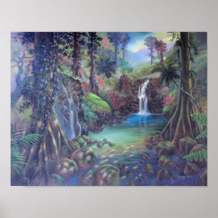Poster Art de cascades de rivière de paysage de forêt