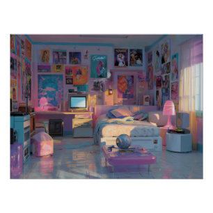Poster Art de chambre de gamer rose violet rêveur