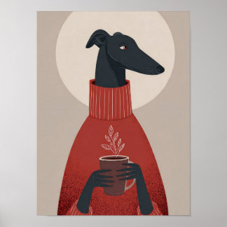 Poster Art de chien cosy – Tasse et vapeur