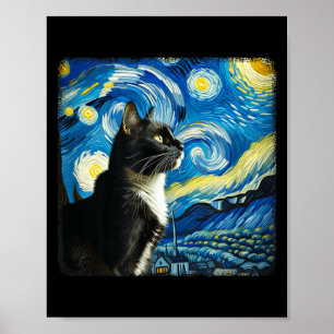 Poster Art de ciel nocturne de chat smoking - Style d'art