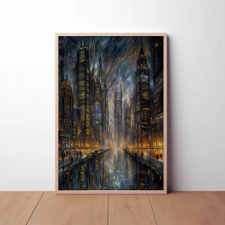 Poster Art de cité futuriste de style Van Gogh