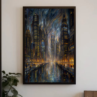 Poster Art de cité futuriste de style Van Gogh