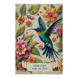 Poster Art de colibri avec un aspect matelassé