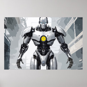 Poster Art de comic de science-fiction de cyborg en mécha