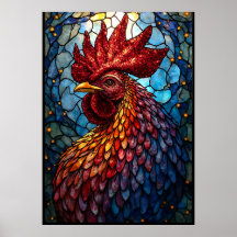 Art de coq Vibrant en verre tendu