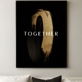 Poster Art de couple en or TOGETHER avec coup de pinceau 