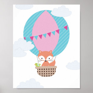 Poster Art de crèche montgolfière renard