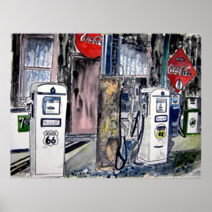 Poster art de cru de station service de l'itinéraire 66