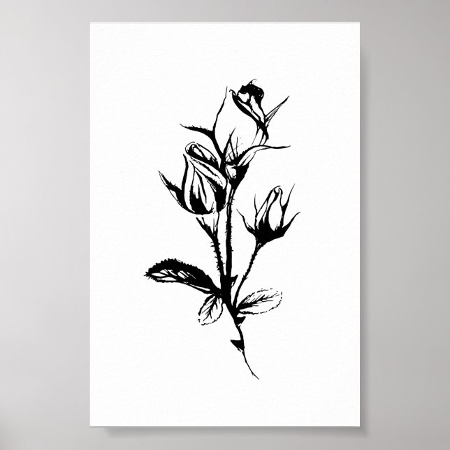Poster Art de dessin en ligne rose | Croquis d'encre de R (Devant)