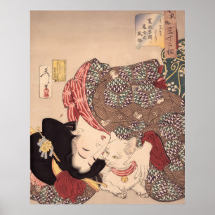 Poster art de femme japonaise et chat public 1839-1892)