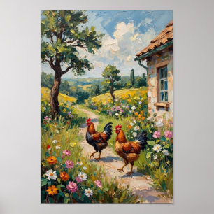 Poster Art de ferme de jardin de poule vintage