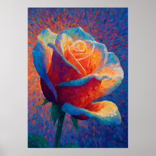 Poster Art de fleur de pointillisme de rose lumineuse