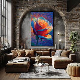 Poster Art de fleur de pointillisme de rose lumineuse
