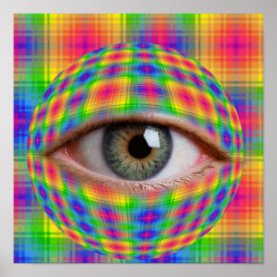 Poster Art de globe oculaire tripant Œil à carreaux arc
