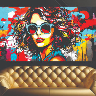 Poster Art de Graffiti Fille Rétro