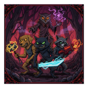 Poster Art de guerrier animal de fantaisie électrique