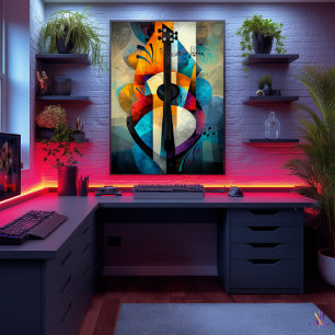 Poster Art de guitare abstrait - Conception musicale géom
