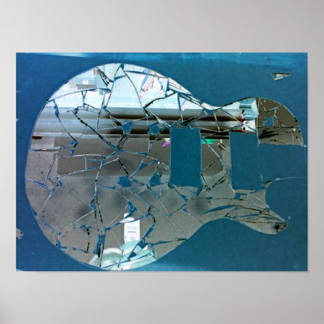 Poster Art de guitare miroir fissuré (Devant)