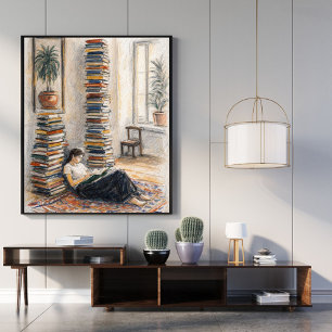 Poster Art de la bibliothèque empilement de livres ca