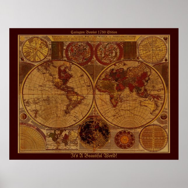 Poster Art de la carte de l'ancien monde 1780 (Devant)
