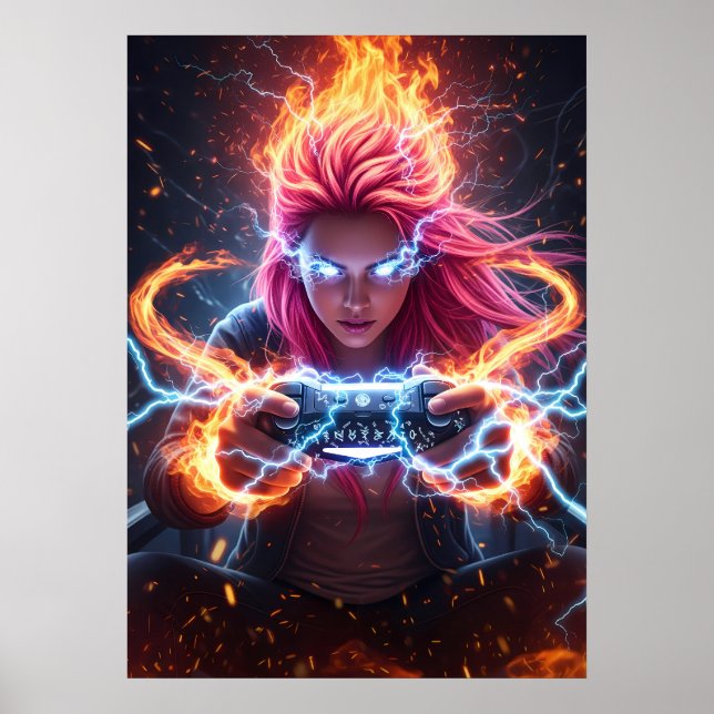 Poster Art de la fille gameuse mage élémentaire (Devant)