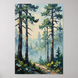 Poster Art de la forêt Brume du matin vintage